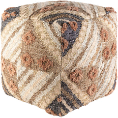 Square Pouf Ottoman, 18 in, with Handwoven Jute, Wool and Cotton