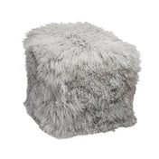 Square Pouf with Solid Wood Frame in Ash Gray Upholstery