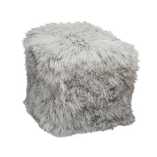 Square Pouf with Solid Wood Frame in Ash Gray Upholstery