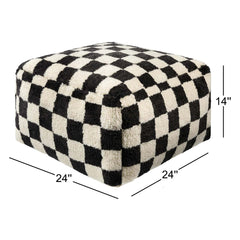 Square Pouf with Wool and Cotton Blend Top, 24 In Wide