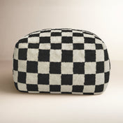 Square Pouf with Wool and Cotton Blend Top, 24 In Wide