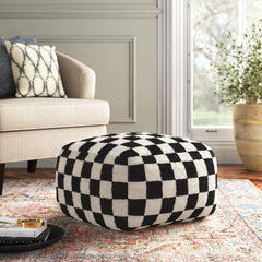 Square Pouf with Wool and Cotton Blend Top, 24 In Wide