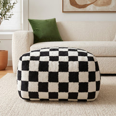 Square Pouf with Wool and Cotton Blend Top, 24 In Wide