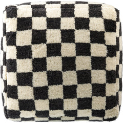 Square Pouf with Wool and Cotton Blend Top, 24 In Wide