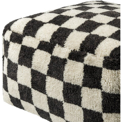 Square Pouf with Wool and Cotton Blend Top, 24 In Wide