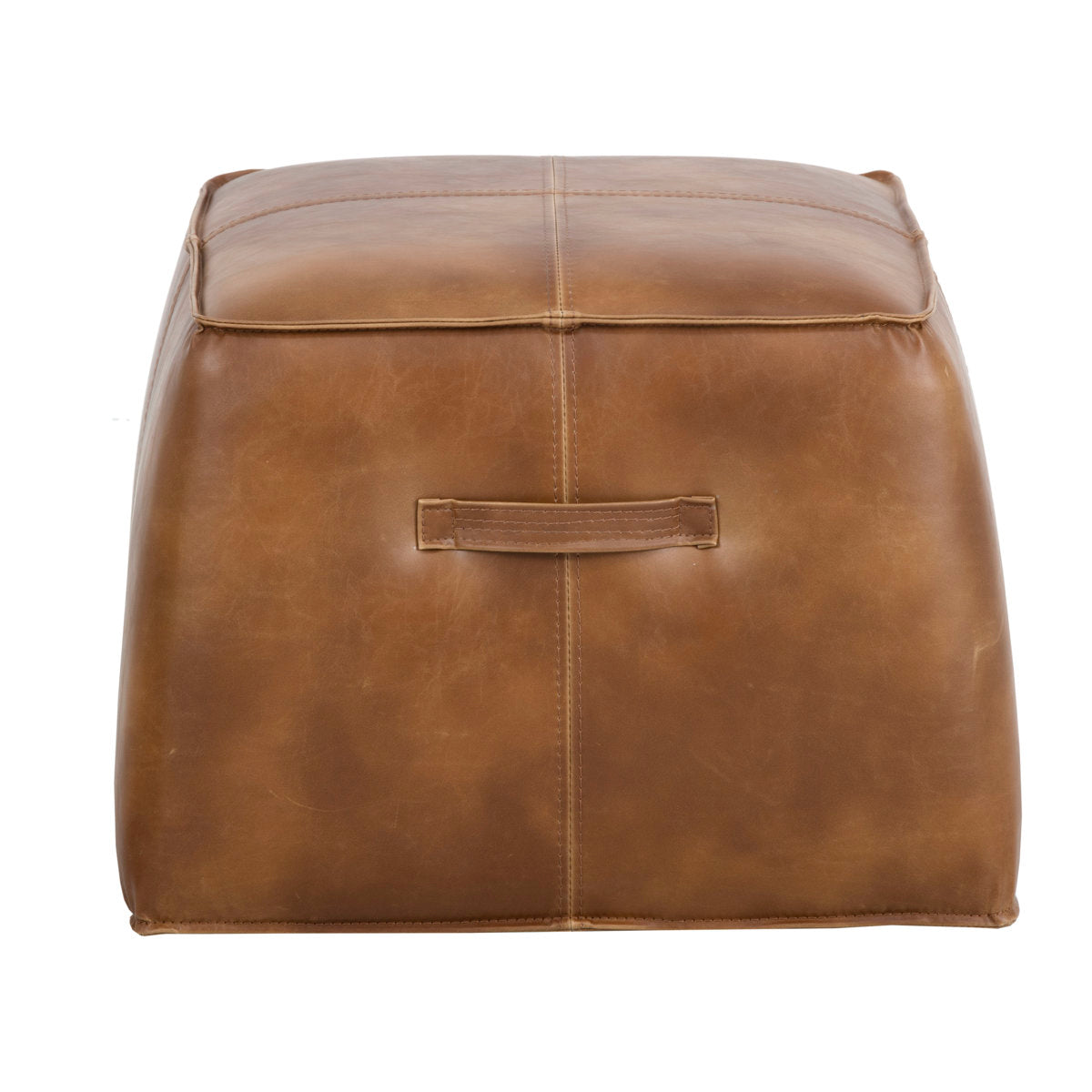Square Pouffe, 21 in Wide, Tan Faux Leather with Nailhead Trim