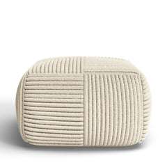 Square Pouffe, 24 in Wide, Beige Cotton and Wool