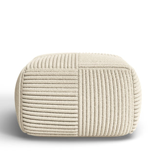 Square Pouffe, 24 in Wide, Beige Cotton and Wool