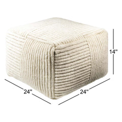 Square Pouffe, 24 in Wide, Beige Cotton and Wool