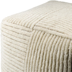 Square Pouffe, 24 in Wide, Beige Cotton and Wool