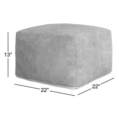 Square Pouffe, Brown Genuine Leather with Cotton Upholstery