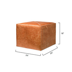 Square Pouffe, Large, Buff Leather with Manufactured Wood Frame