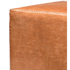 Square Pouffe, Large, Buff Leather with Manufactured Wood Frame