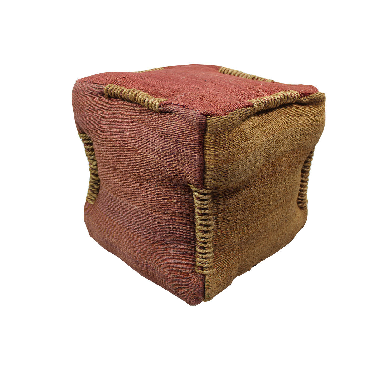 Square Pouffe with Rose/Orange Cotton Upholstery