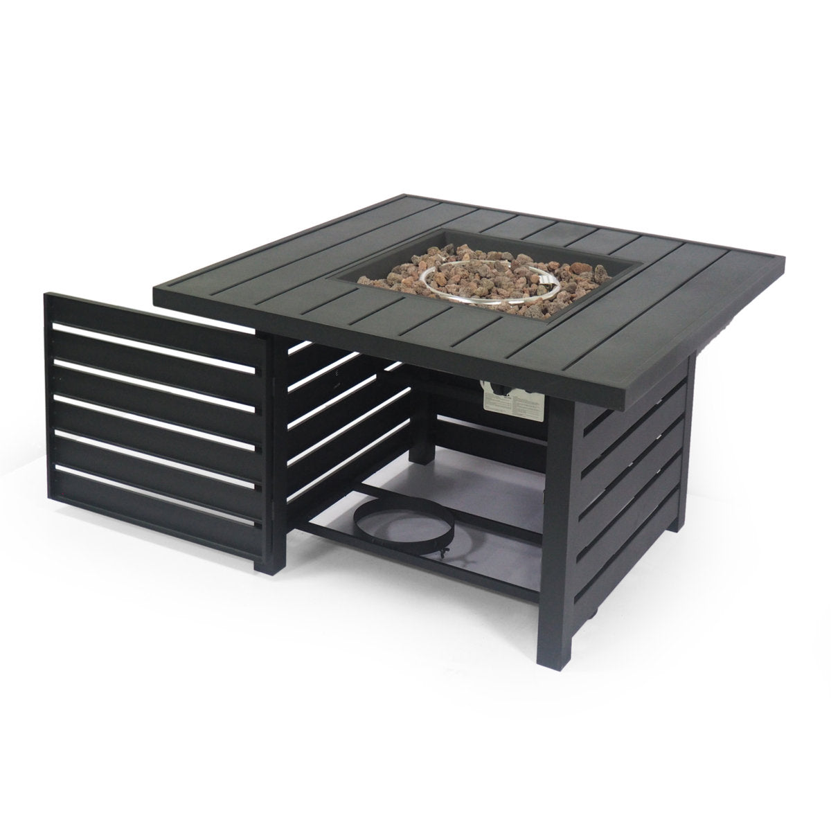 Square Propane Fire Pit Table in Matte Black Iron, 50,000 BTU