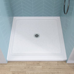 Square Shower Base, Acrylic, 38 in. x 38 in., Single Threshold, White