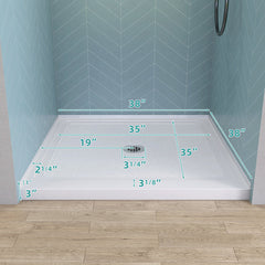 Square Shower Base, Acrylic, 38 in. x 38 in., Single Threshold, White