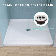 Square Shower Base, Acrylic, 38 in. x 38 in., Single Threshold, White
