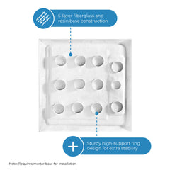 Square Shower Base, Hidden Side Drain, Reversible, Acrylic, 36 x 36 In, White