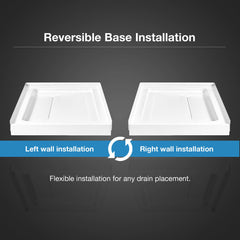Square Shower Base, Hidden Side Drain, Reversible, Acrylic, 36 x 36 In, White