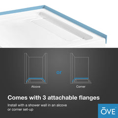 Square Shower Base, Hidden Side Drain, Reversible, Acrylic, 36 x 36 In, White
