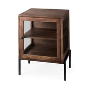 Square Side Table, Solid Mango Wood and Glass, Iron Frame