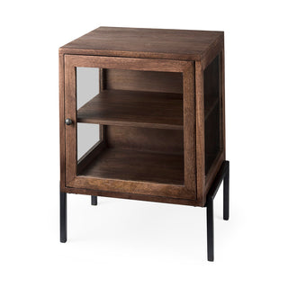 Square Side Table, Solid Mango Wood and Glass, Iron Frame