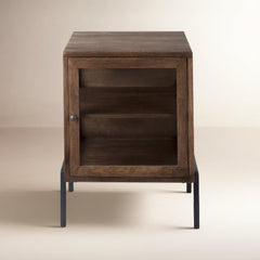 Square Side Table, Solid Mango Wood and Glass, Iron Frame