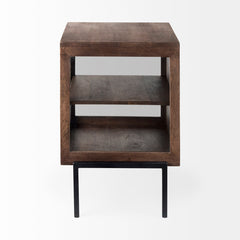Square Side Table, Solid Mango Wood and Glass, Iron Frame