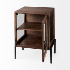Square Side Table, Solid Mango Wood and Glass, Iron Frame