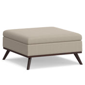 Square Storage Ottoman, Natural Polyester with Brown Legs