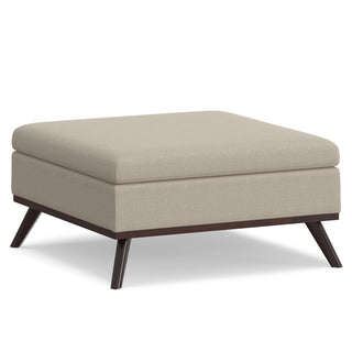 Square Storage Ottoman, Natural Polyester with Brown Legs