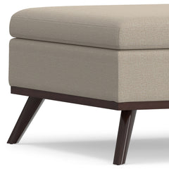Square Storage Ottoman, Natural Polyester with Brown Legs