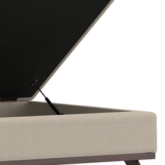 Square Storage Ottoman, Natural Polyester with Brown Legs