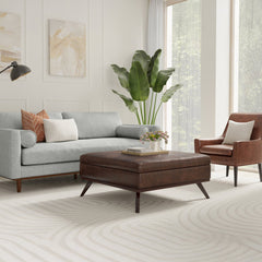 Square Storage Ottoman with Faux Leather Upholstery in Distressed Chestnut Brown