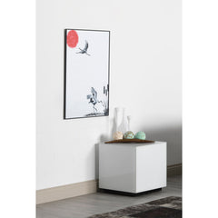 Square Table, Glass Top and Base, White Top, Black Base