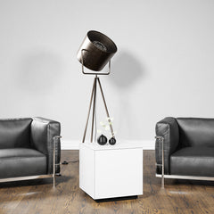 Square Table, Glass Top and Base, White Top, Black Base