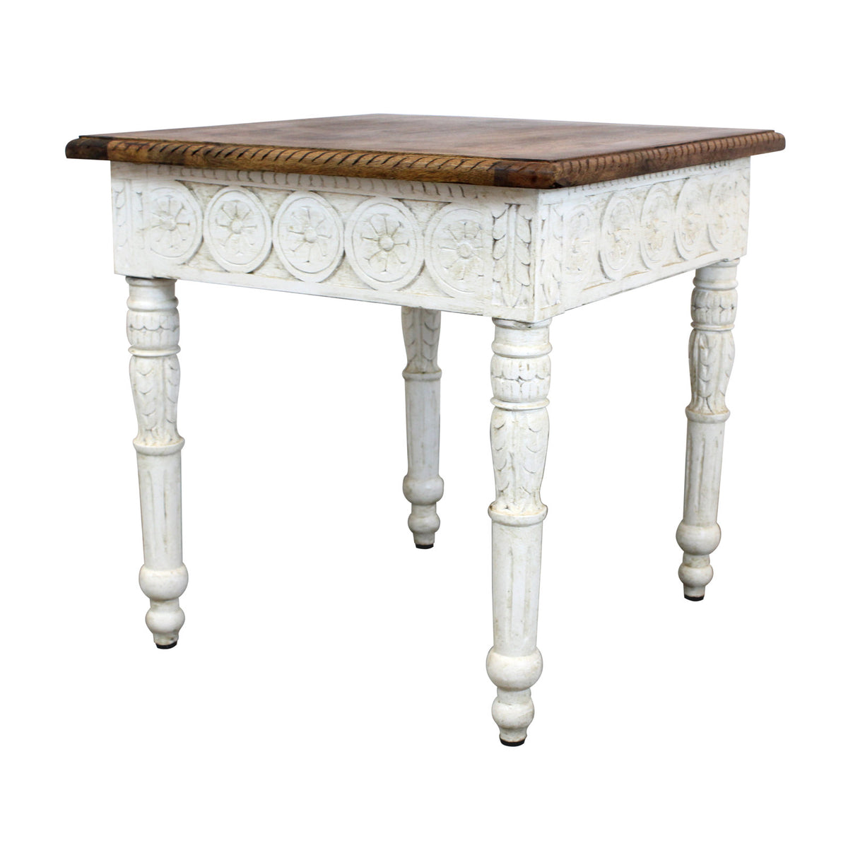 Square Table, Solid Mango Wood, Brown Top with Whitewash Base