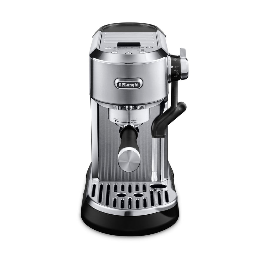 Angle | angled front view of espresso machine with steam wand