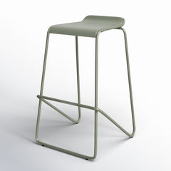 Stackable Bar Stool, 30-Inch Seat Height, Gray Green Steel with Ash Veneer Seat