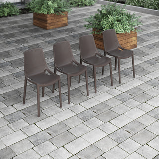 Stackable Outdoor Side Chairs, Set of 4, Brown Plastic