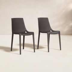 Stackable Outdoor Side Chairs, Set of 4, Brown Plastic