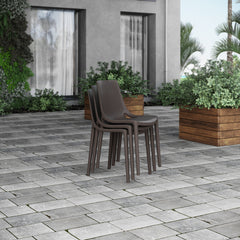 Stackable Outdoor Side Chairs, Set of 4, Brown Plastic