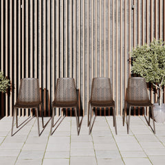 Stackable Outdoor Side Chairs, Set of 4, Brown Plastic