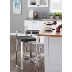 Stackable Stool, Metal Frame, Low Back, Sled Legs, Upholstered Seat