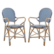 Stacking Armchairs, Set of 2, Navy and White PE Wicker with Brown Aluminum Frame