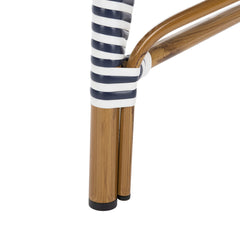 Stacking Armchairs, Set of 2, Navy and White PE Wicker with Brown Aluminum Frame