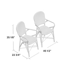 Stacking Armchairs, Set of 2, Navy and White PE Wicker with Brown Aluminum Frame