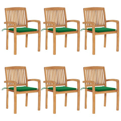 Stacking Patio Armchairs, Set of 6, Brown Solid Wood with Cushions