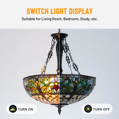 Stained Glass Chandelier, 5-Light, Green and Yellow Shade with Matte Black Finish
